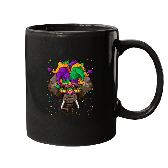 Elephant Mammal Mardi Gras Animal Face Jester Festival Mugs