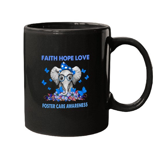 Elephant Mammal Faith Hope Love Foster Care Awareness Blue Ribbon Mugs