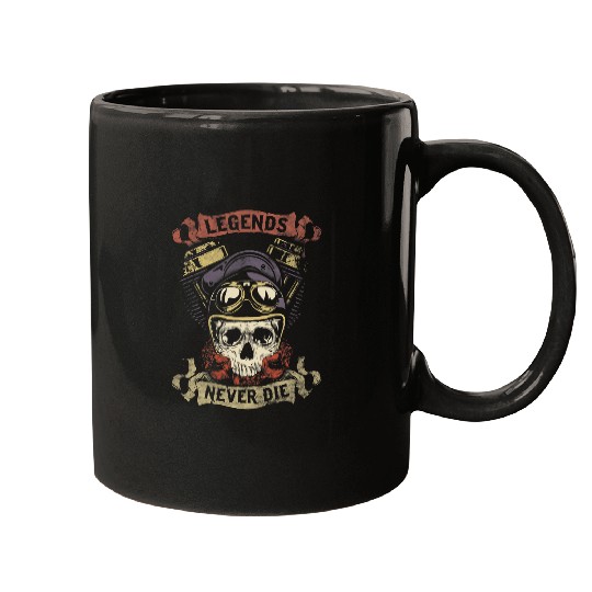 Skull Motorcycle Gift Biker Legends Never Die Dad Papa Mugs