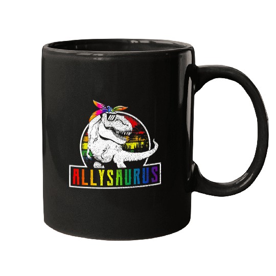 Dinosaur Pet LGBT Retro Allysaurus Rainbow Dinosaur T rexs LGBT Gay Les Pride Mugs