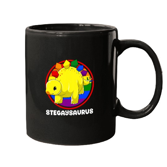 Dinosaur Pet LGBT Stegaysaurus Gay Stegosaurus LGBTQ Dinosaur Gay Pride Month Mugs