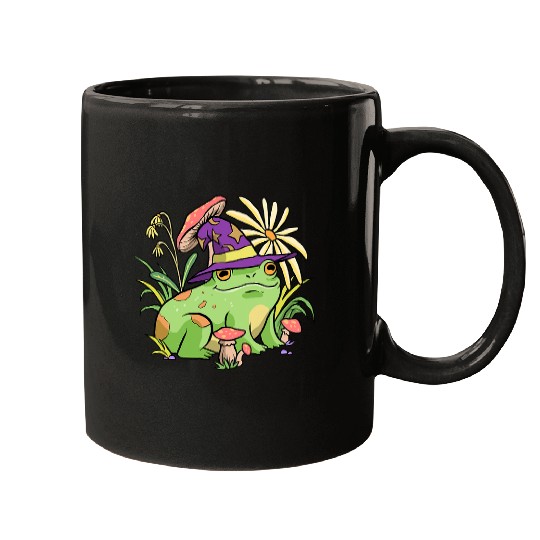 Frog Pet Cottagecore Aesthetic Mushroom Wizard Hat Frog Toad Mugs