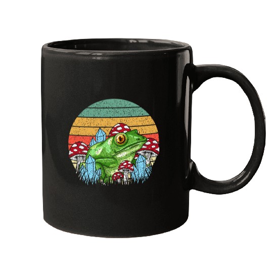 Frog Pet Cottagecore Aesthetic Retro Realistic Toad Frog Mushrooms Mugs