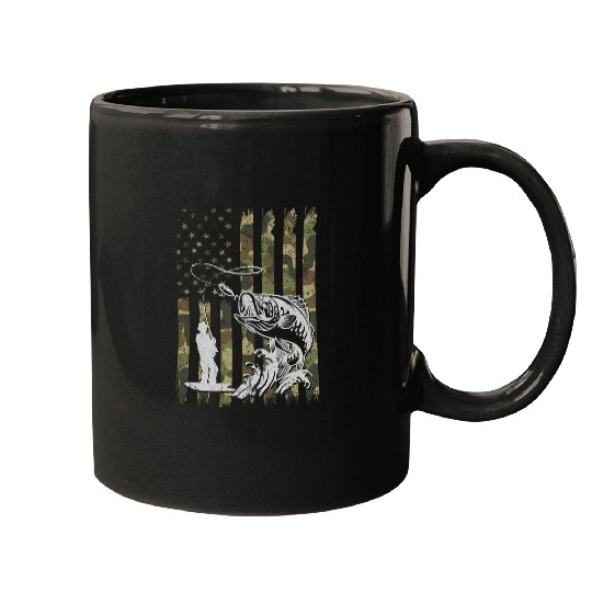 Fishing Fun For Men Boy Rod Fishing American Flag Camo Mugs