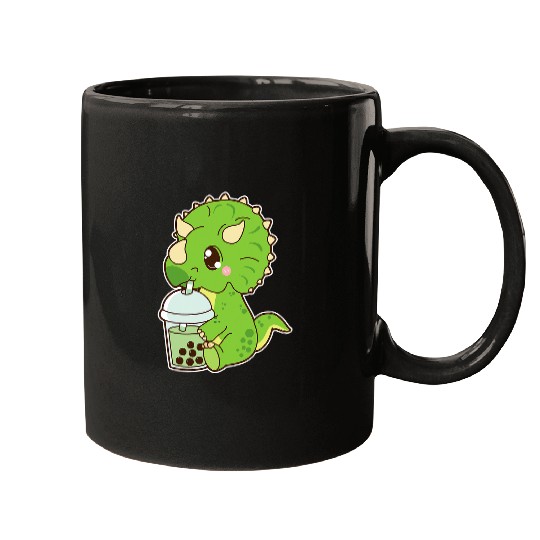 Dinosaur Pet Cute Boba Triceratops Dinosaur Matcha Green Bubble Milk Tea Mugs