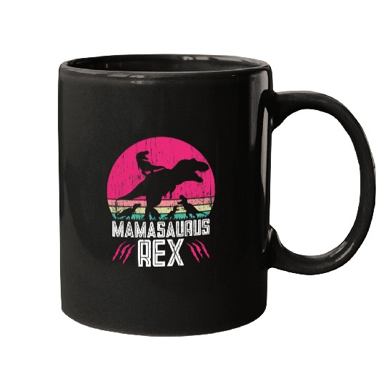 Dinosaur Pet Mamasaurus rexs Retro Sunset Funny Gift For Mother of 4 Mugs