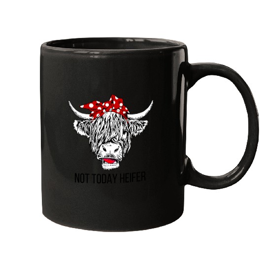 Cow Pet Messy Highland Cow Bandana Not Today Heifer Western Animals Mugs