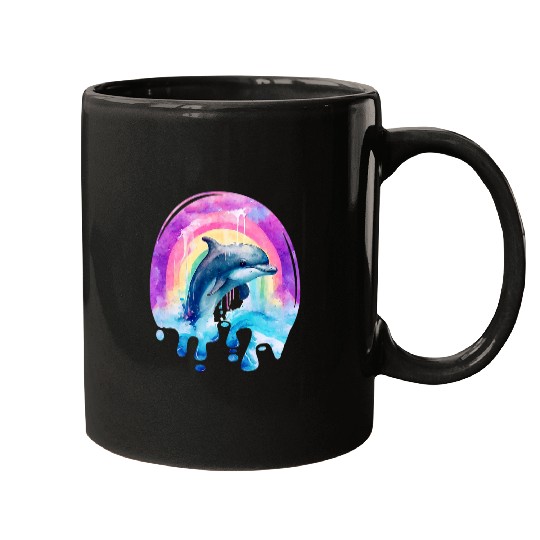 Dolphin Pet Gift Cute Watercolor Sea Life Mugs