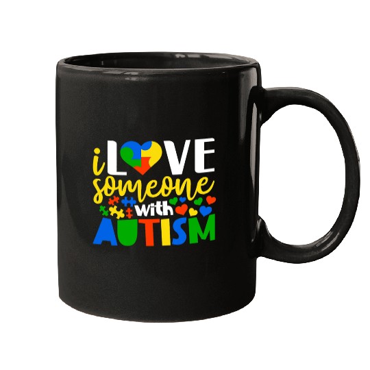 Autism Puzzle I love someone with autism Autism Awareness Mom Kids Mugs