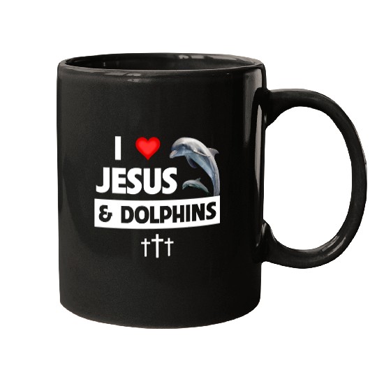 Dolphin Pet Gift Christian I Love Jesus and Dolphins Christian Aquatic Sea Life Mugs