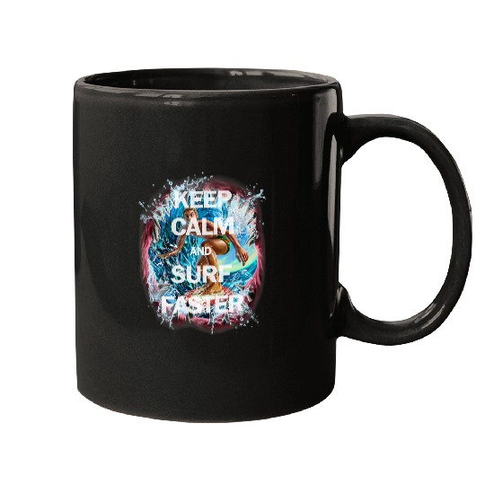 Shark Pet Keep Calm and Surf Faster Shark Attack Mugs