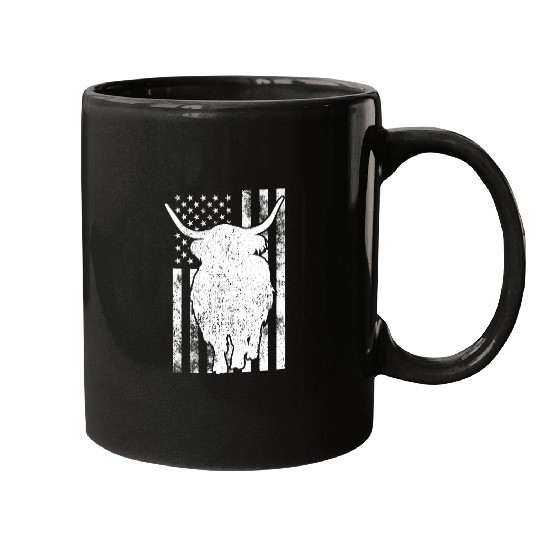 Cow Pet American Flag Scottish Highland Cow For Cattle Farmer 038 Mugs
