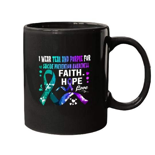 suicides Prevention 988 Ribbon Faith Hope Love I Wear Teal and Purple For suicides Preventio Mugs