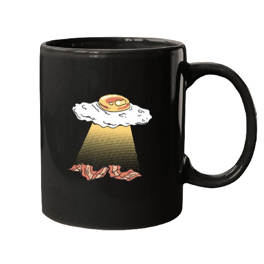 Aliens UFO Fried Egg and Bacon Alien Abduction Breakfast Mugs