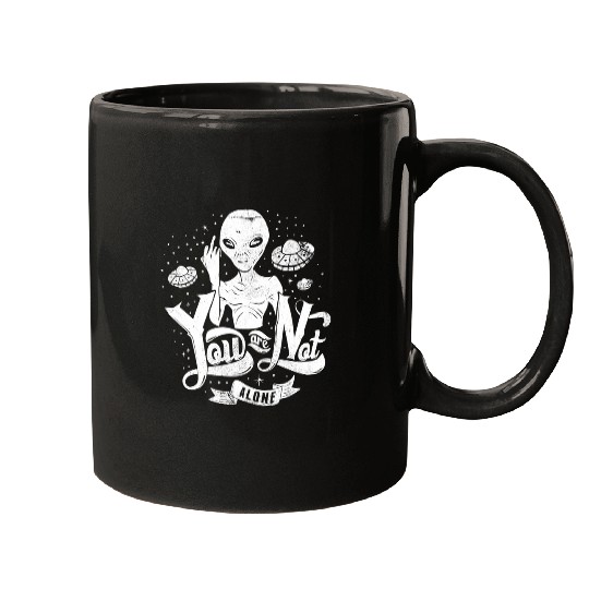 Aliens UFO Flipping the Bird You Are Not Alone UFO Mugs