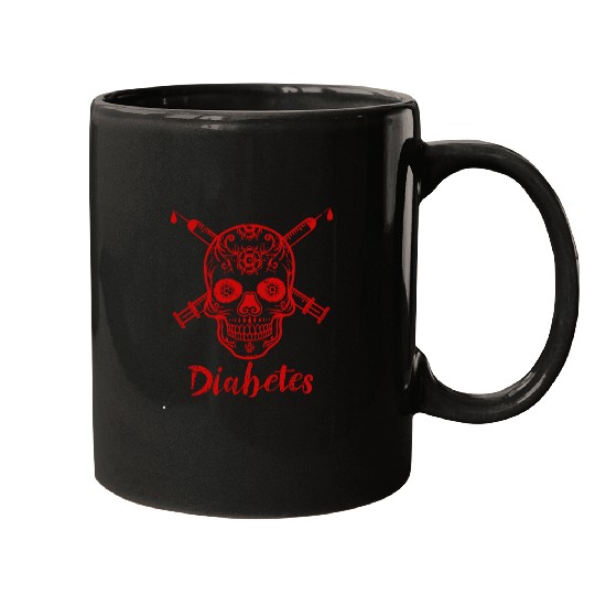 diabetess Ribbon red skull insulins Diabetic Mugs