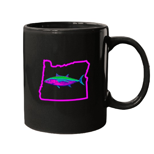 Fishing Fun Oregon State Albacore Tuna Rainbow Illustration Fishing Art Mugs