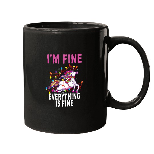 Unicorn Pet Funny Christmas Lights Im Fine Everything Is Fine Mugs