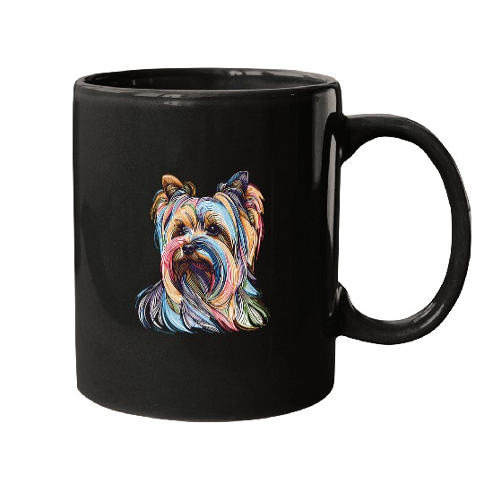 Yorkshire Terrier Color Line Drawing Yorkie Dog Lover Simple Mugs