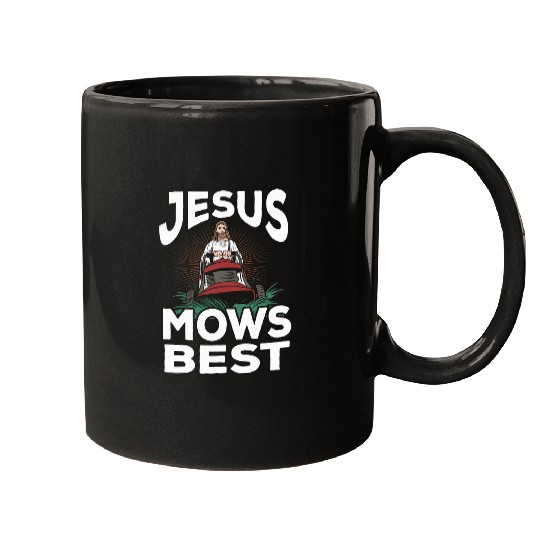 Lawn Mower Fun Mens Funny Jesus Mows bests Christian Landscaper Dad Lawn Mowing Mugs