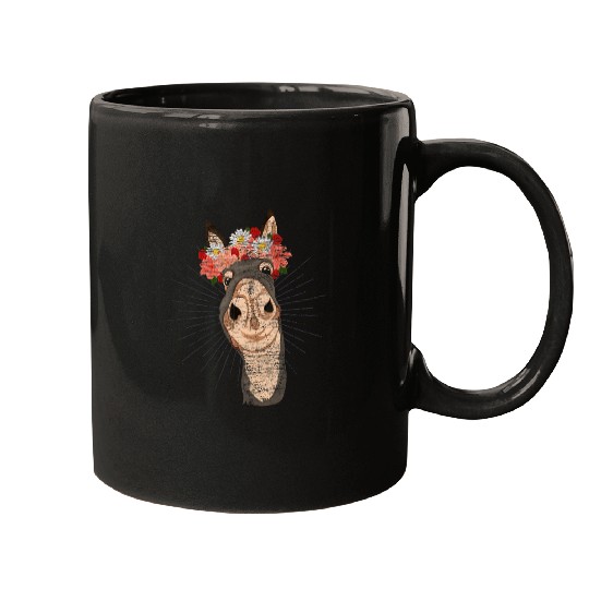 Donkey Pet Flower Blossom Farm Animal Lover Farmer Floral Mugs