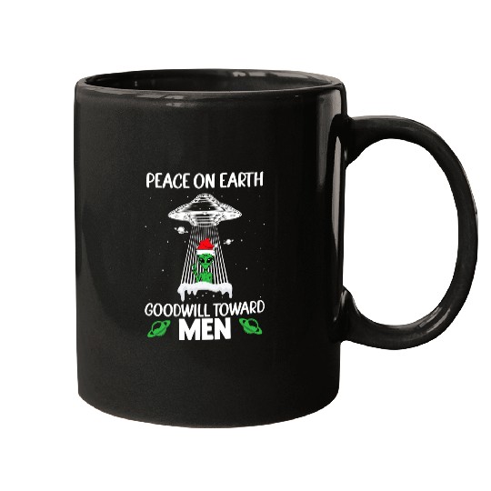 Aliens UFO Peace on Earth Goodwill Toward Men Alien Santa Hat Pacifist 21 Mugs