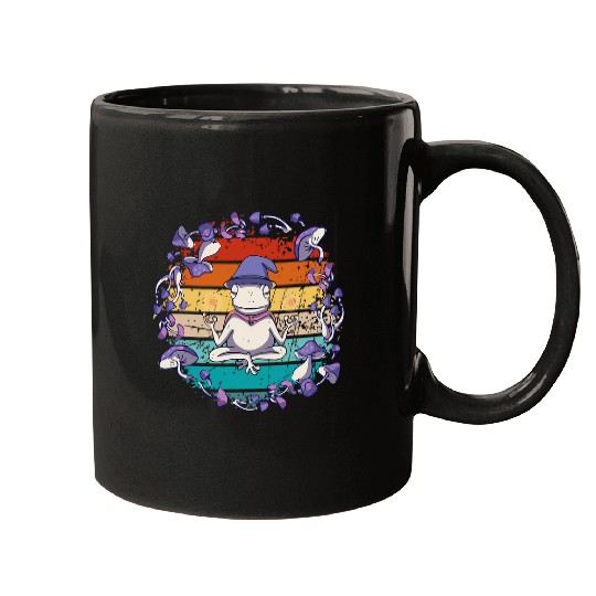 Frog Pet vintages mystical frog wizard meditating on magic mushrooms Mugs