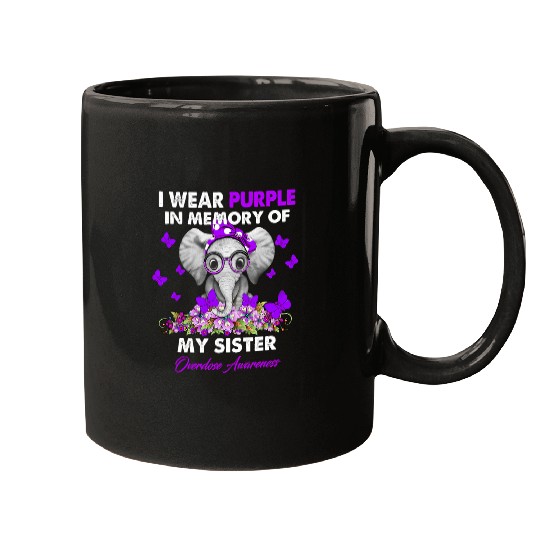Elephant Mammal Overdose Awareness I Wear Purple For My Sister Mugs