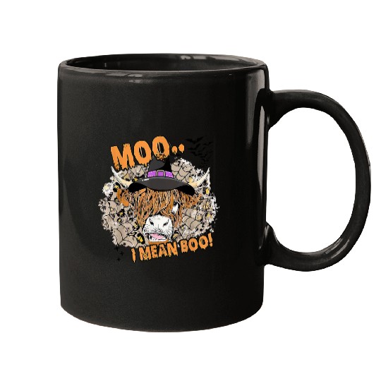 Cow Pet Moo I Mean Boo Halloween Highland Cow Witch Hat Mugs