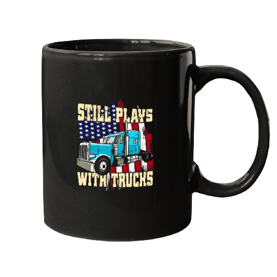 Truck Fun Still Plays With Trucks Semi Truck Mechanic Funny Trucker 2 Mugs