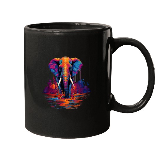 Elephant Mammal Painted Elephant Vibrant Colorful Artist Splash Graphic Mugs