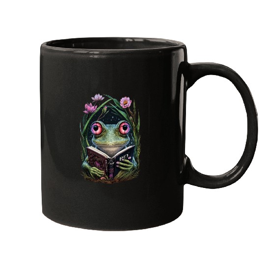Frog Pet Cottagecore Frog Toad Reading Book Reader Aesthetic Girls Mugs