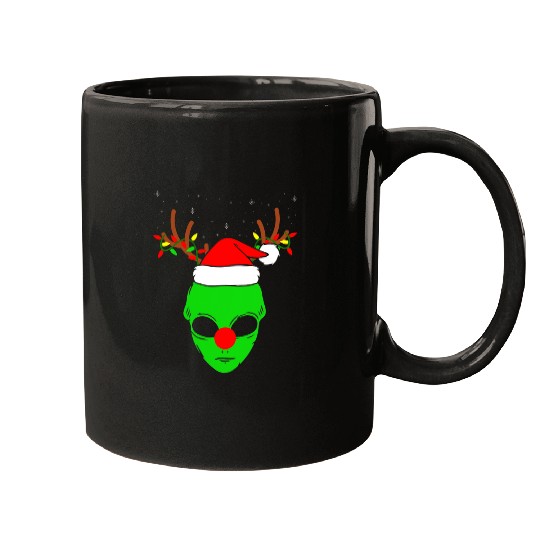 Aliens UFO Funny Christmas Reindeer Alien Santa Hat Reindeer Antlers 21 Mugs