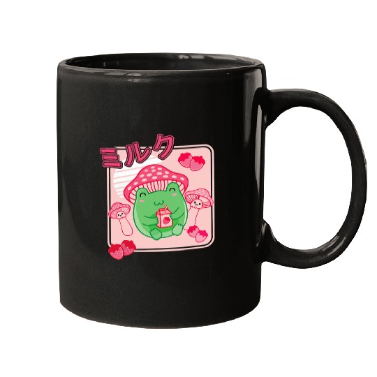 Frog Pet Cute Cottagecore Frog Strawberry Retro 90s Kawaii Aesthetic Mugs