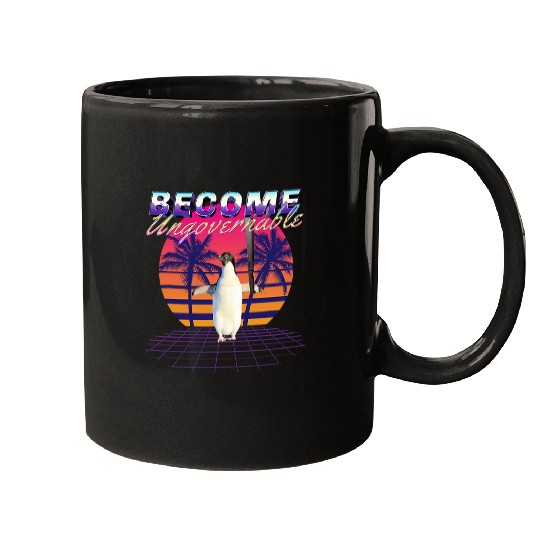 Penguin Pet BECOME UNGOVERNABLE Machete Penguin Meme Vaporwave 93 Mugs