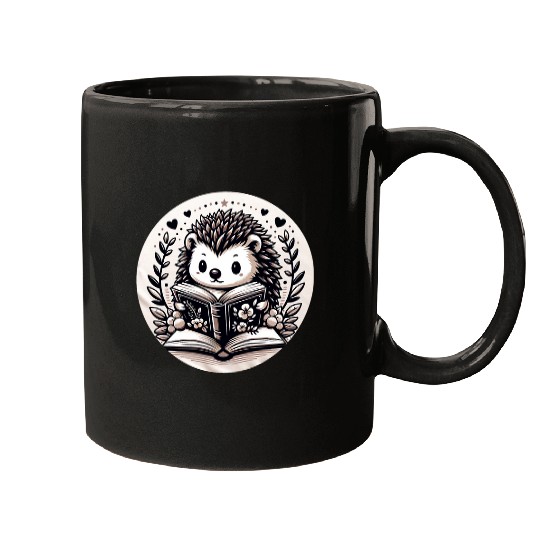 Book Fun Cute Cottagecore Aesthetic Hedgehog Reading Mugs