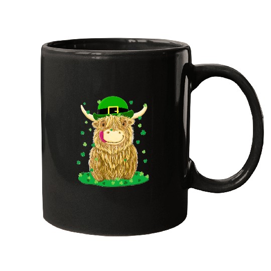 Cow Pet scottish highland cow with shamrocks st patricks day Mugs