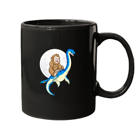 Bigfoot Pet Sasquatch Riding The Loch Ness Monster Cryptozoology Mugs
