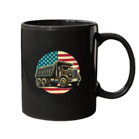 US American Flag Trucker Dump Truck Driver 4th of July Mugs
