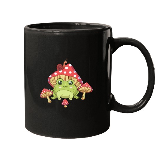Frog Pet with Mushroom Hat Cottagecore Aesthetic Farmcore Fungi Mugs