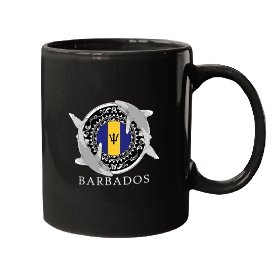 Shark Pet Oceanic Whitetip Shark Diving Flag of Barbados Mugs