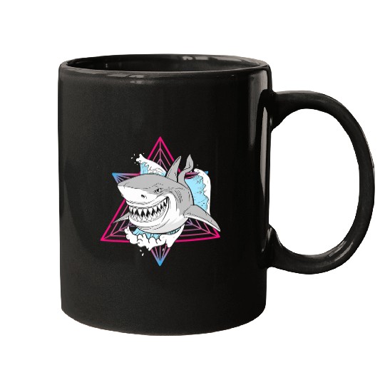 Shark Pet White Shark in the Sea Sea Life Retro White Mugs