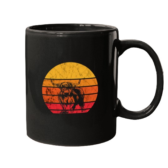 Cow Pet Scottish Highland Cow Highland Cows Scotland Retro Sunset Mugs