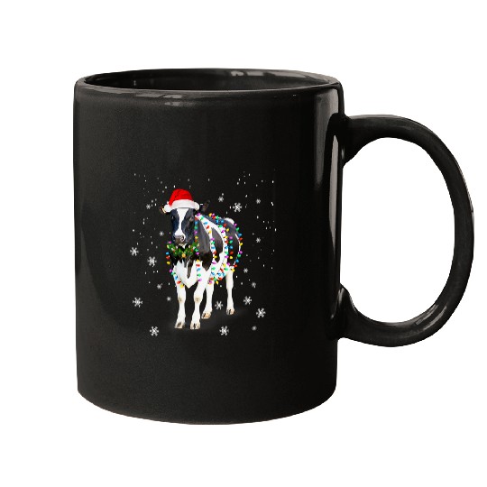 Cow Pet Christmas Heifer Santa Hat Christmas Lights Cow Lovers 64 Cattle Mugs