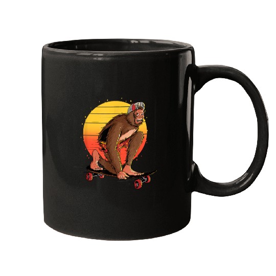 Bigfoot Pet Sasquatch Skateboard Skater Cryptid Ape Skateboarder 042 Mugs