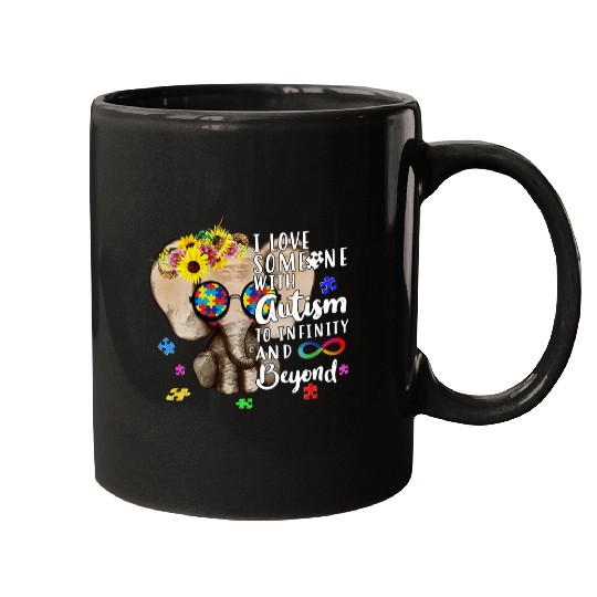 Elephant Mammal Hippie Elephant I love Someone with Autism Awareness Kid Mugs