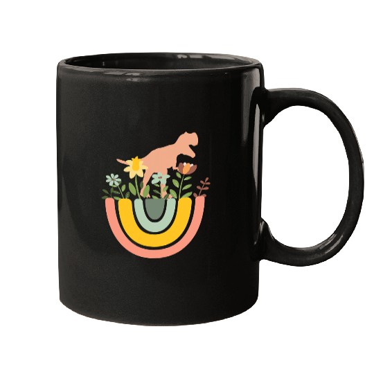 Dinosaur Pet TRex Trex Tyrannosaurus Jurassic Dino Rainbow Boho Bohemian Mugs