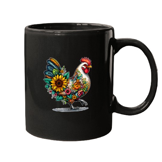 Chicken Pet Sunflower Chicken Floral Print Rooster Poultry Farmer Girl Mugs
