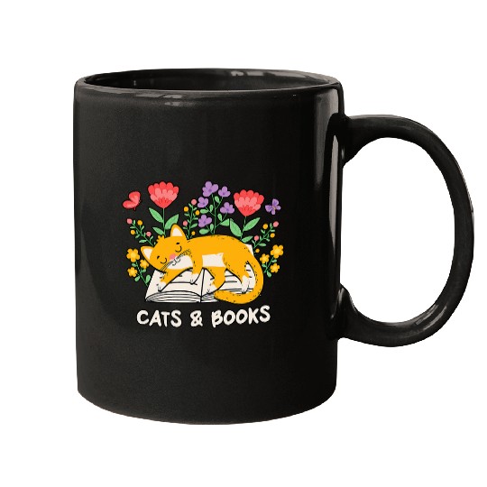 Book Fun Cute Flower Floral Bookworm Reader Librarian Book Cat Lover Mugs