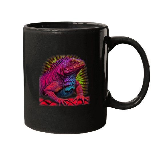 Iguana Pet Lover PsychedelciaScarlet And Violet Iguana Brick Mugs